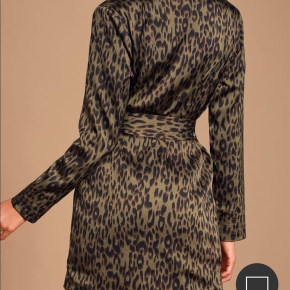 Lulus Olive Green Leopard Wrap Dress animal print - Picture 6 of 6